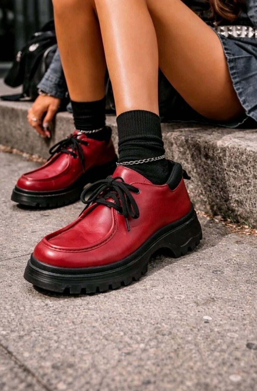 Vintage Prada Red Leather Tyrolean Brixxen Boots with Rubber Sole Women's Sz 7